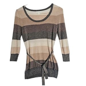 NYC shimmer sweater striped crew metallic  brown